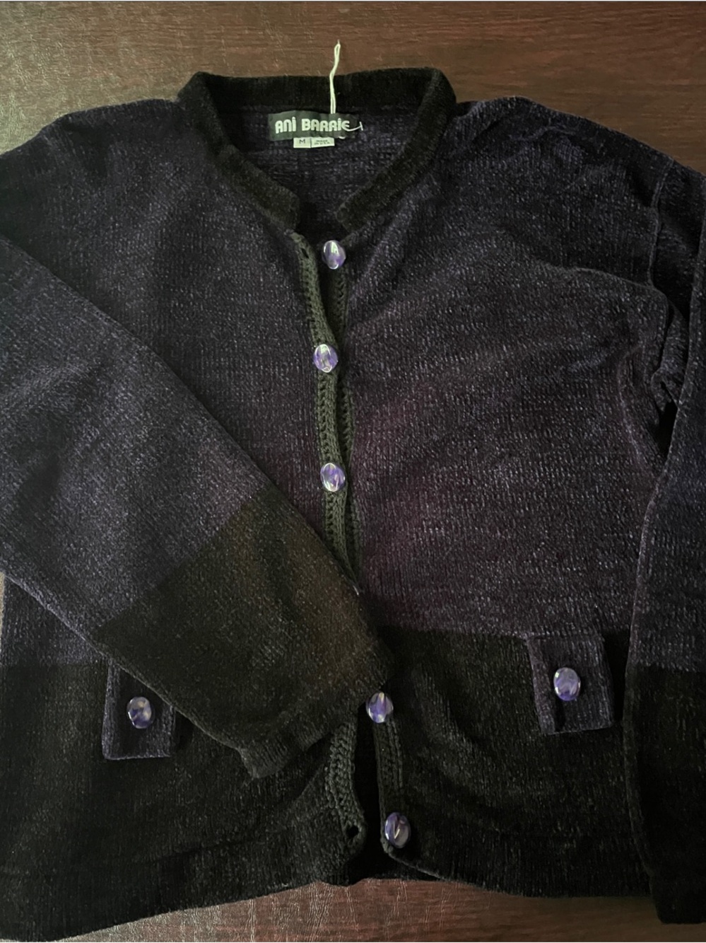 Women's Black & Deep Purple Velvet Cardigan